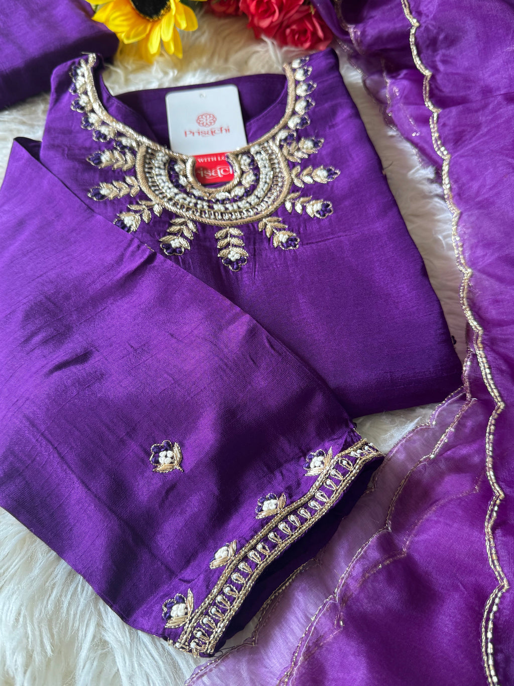 Purple Designer Kurti Bottom with Duptta
