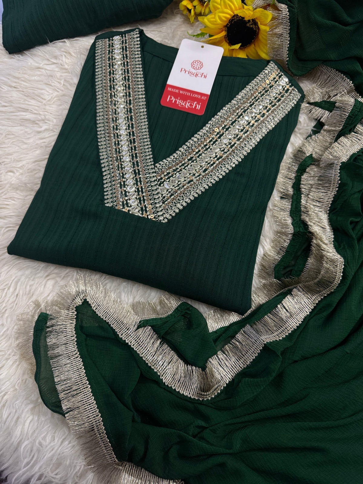 Green  kurta bottom with dupatta
