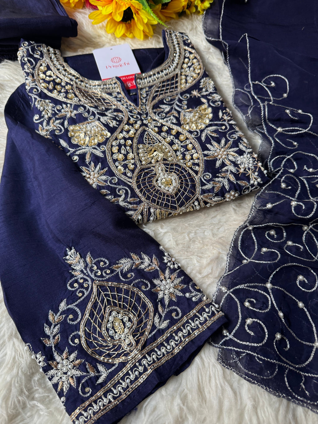 Blue Designer Embroidered kurta Bottom  with dupatta