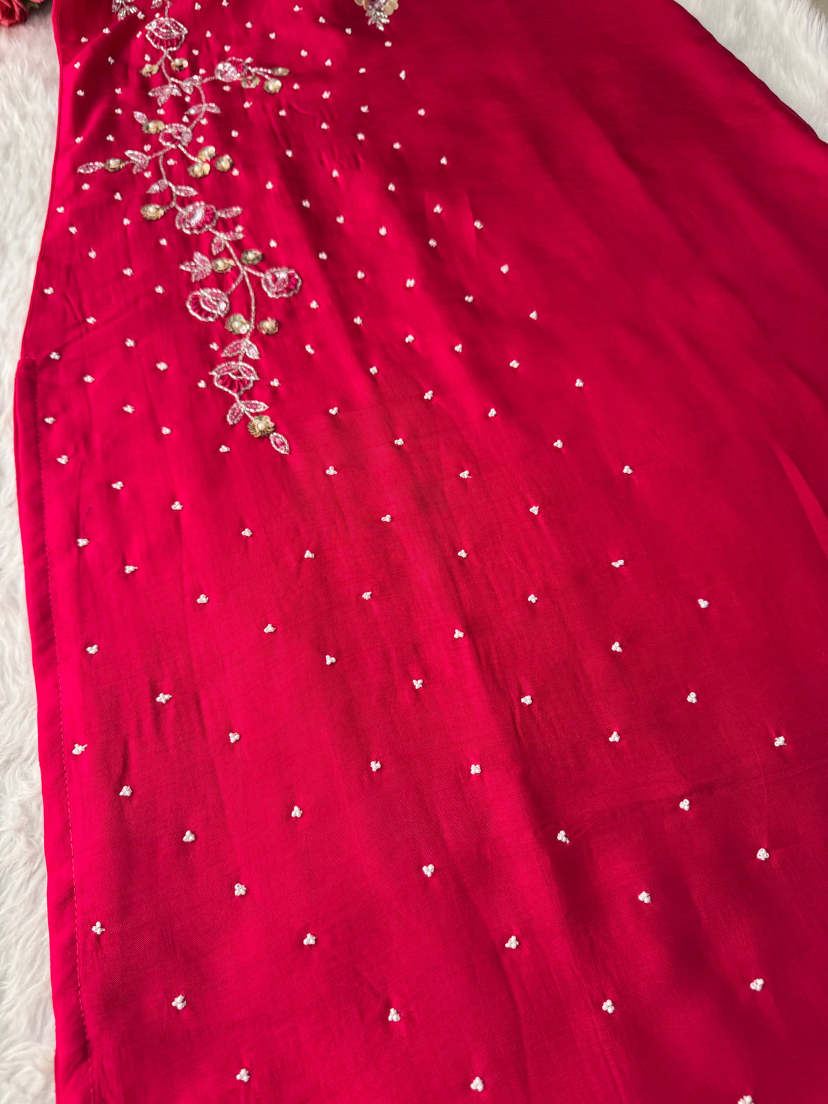 Pink Designer Embroidered Ethnic Kurta Set with Pants & Floral Dupatta
