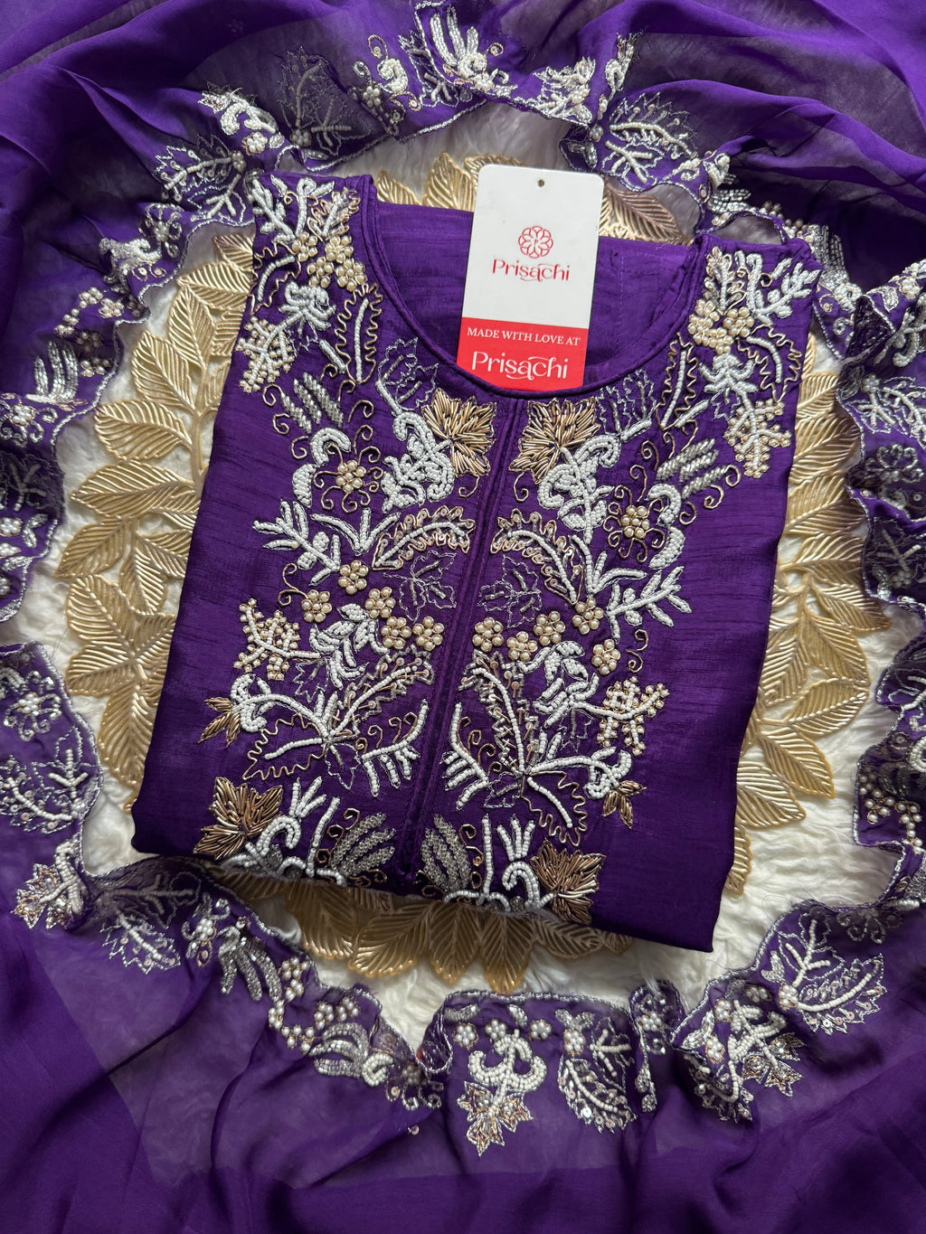 Purple Designer Embroidery Kurti pant with embroidered Work duptta