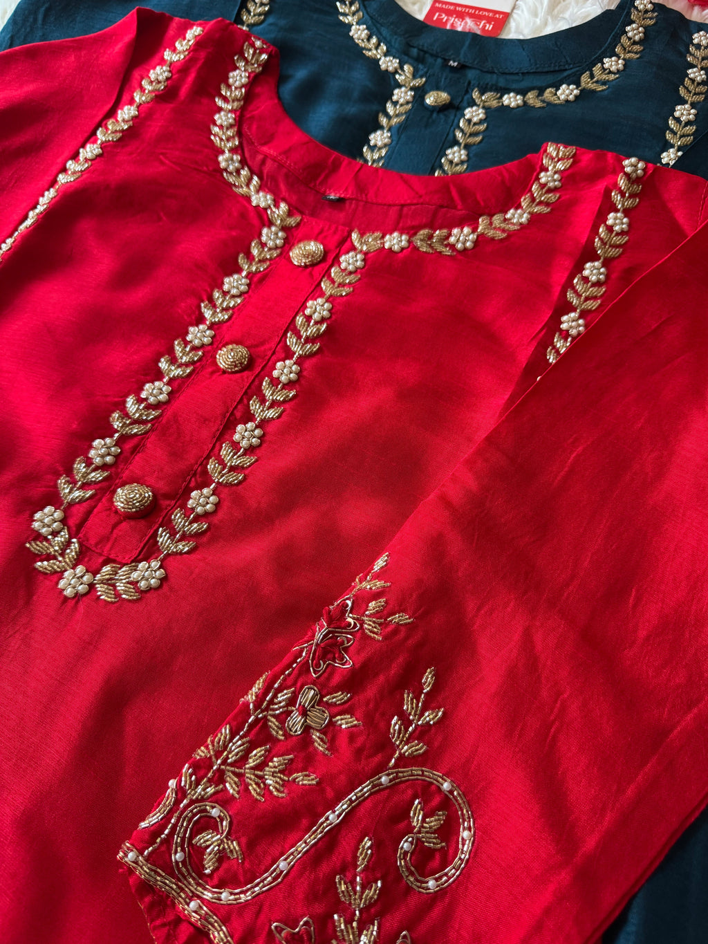 Red embroidered kurta Bottom  with dupatta