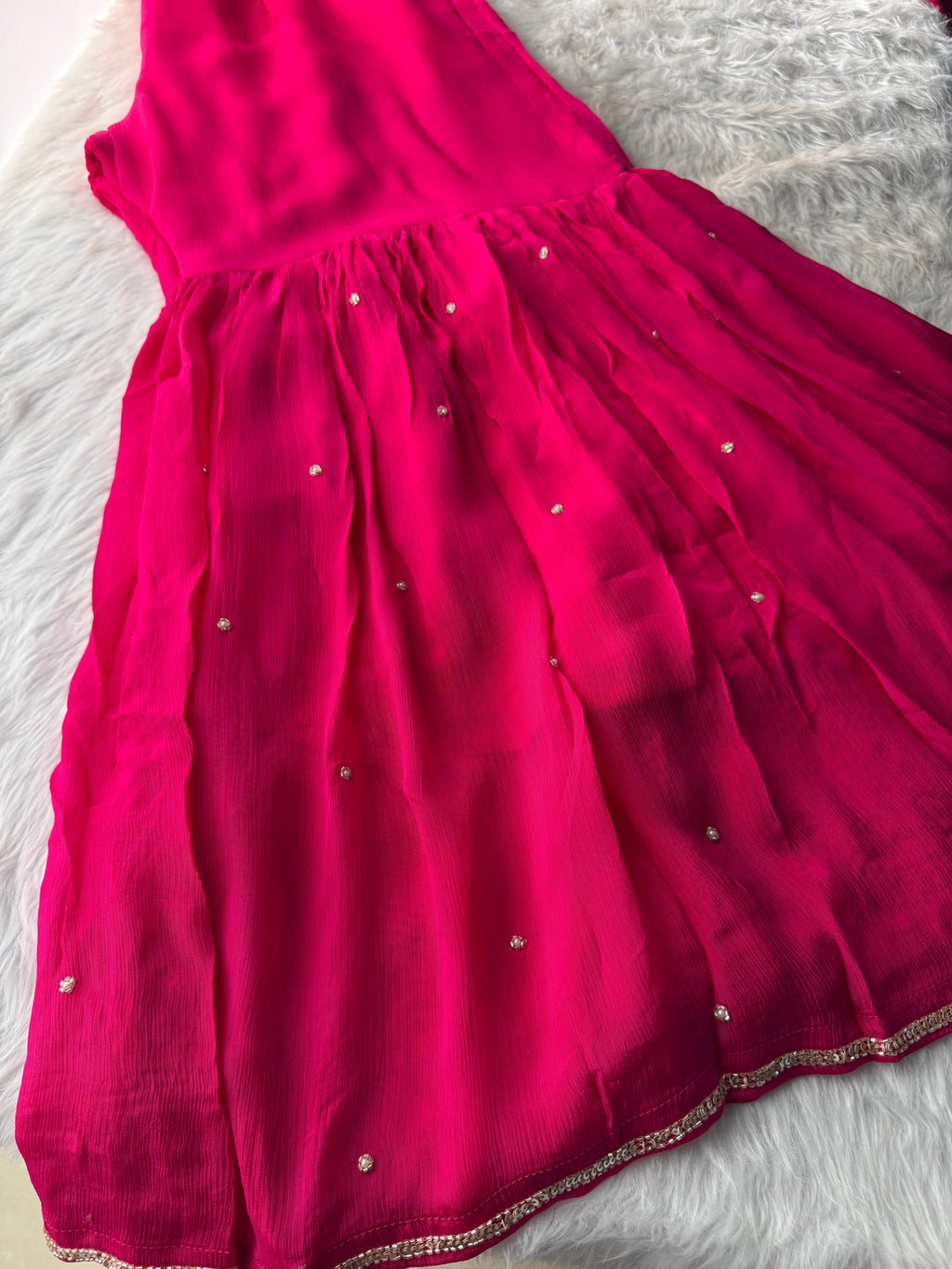 Pink Embroidered Ethnic Kurti Sharara Set with Dupatta