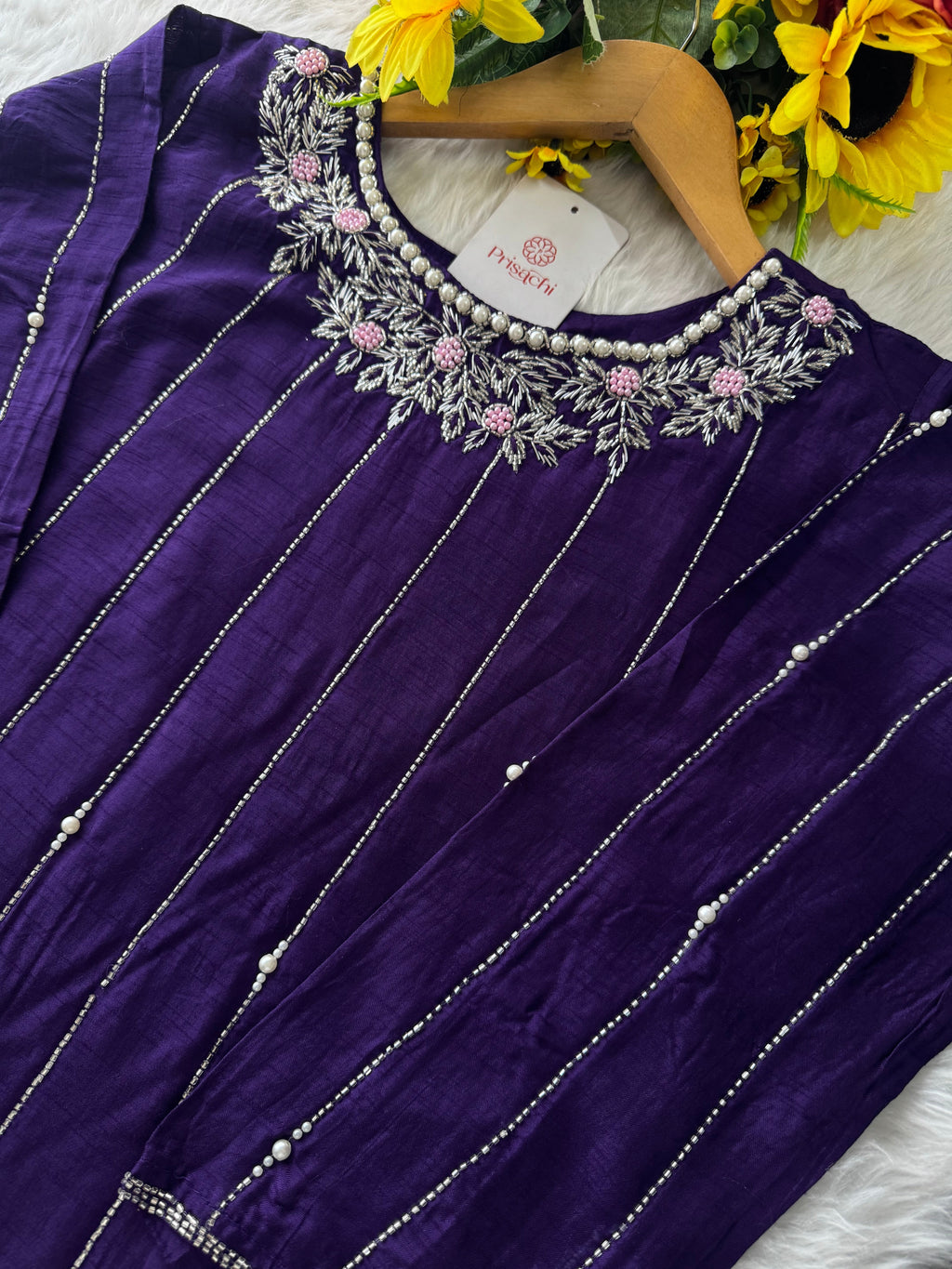 PriSachi Purple Embroidered kurta Pant  with dupatta