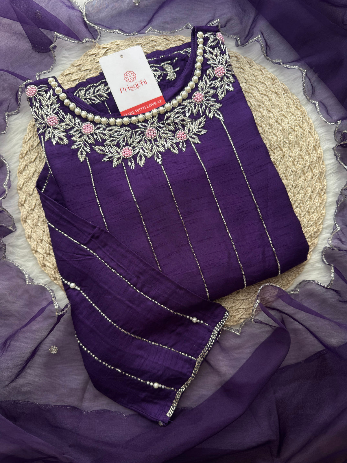 PriSachi Purple Embroidered kurta Pant  with dupatta
