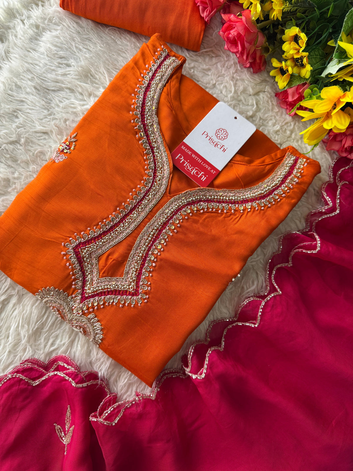 Designer Orange Embroidered Kurta bottom With Dupatta