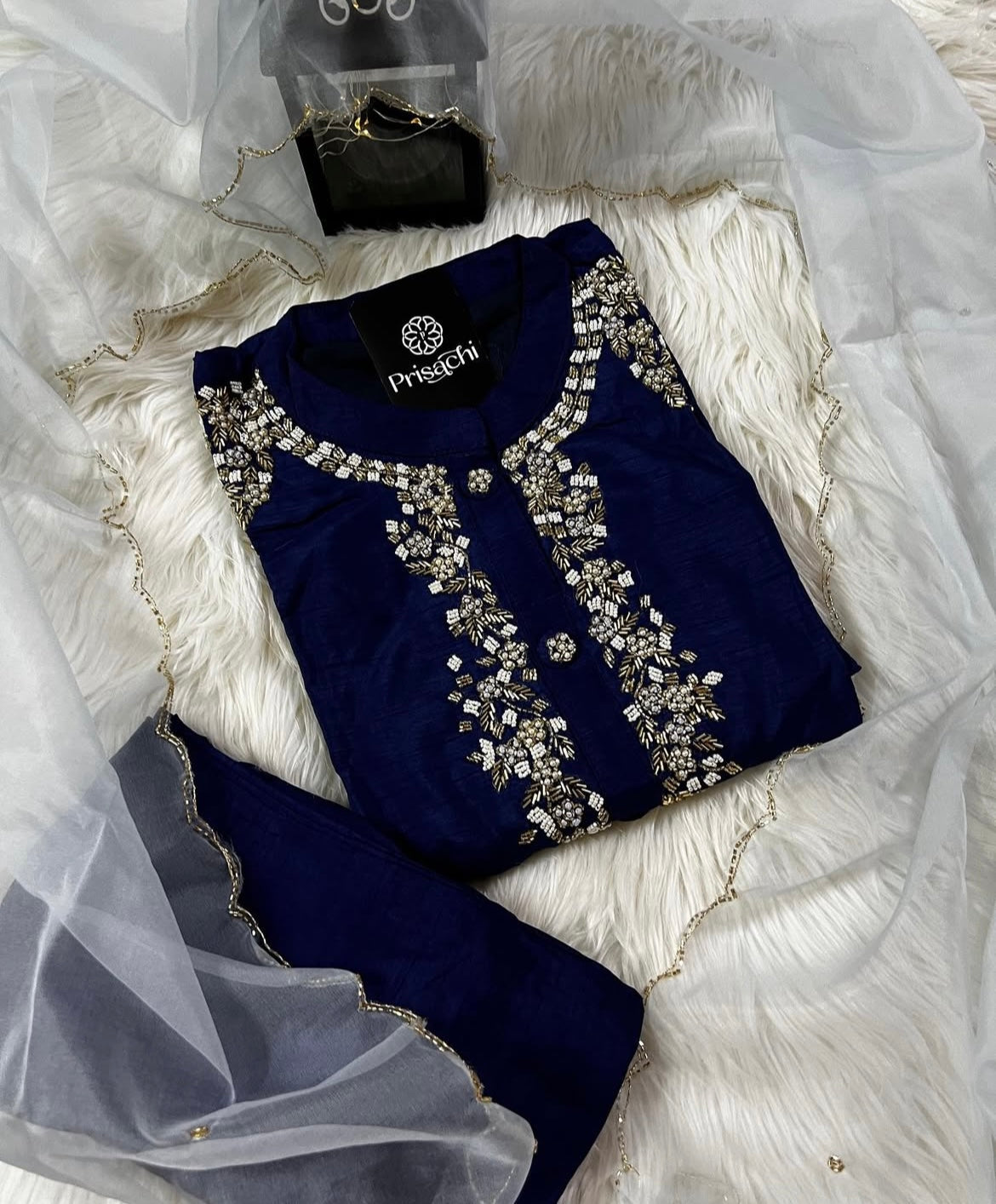 Blue embroidered kurta set with dupatta