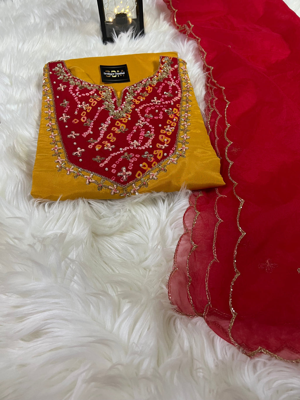 Yellow Embroidered kurta Pant  with dupatta