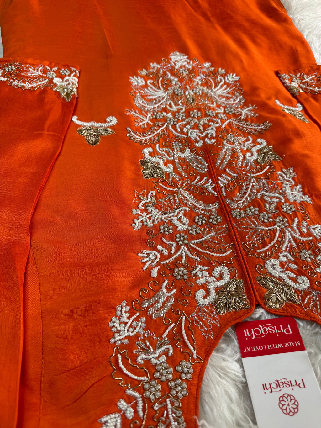 Orange Designer Embroidery Kurti pant with embroidered Work duptta