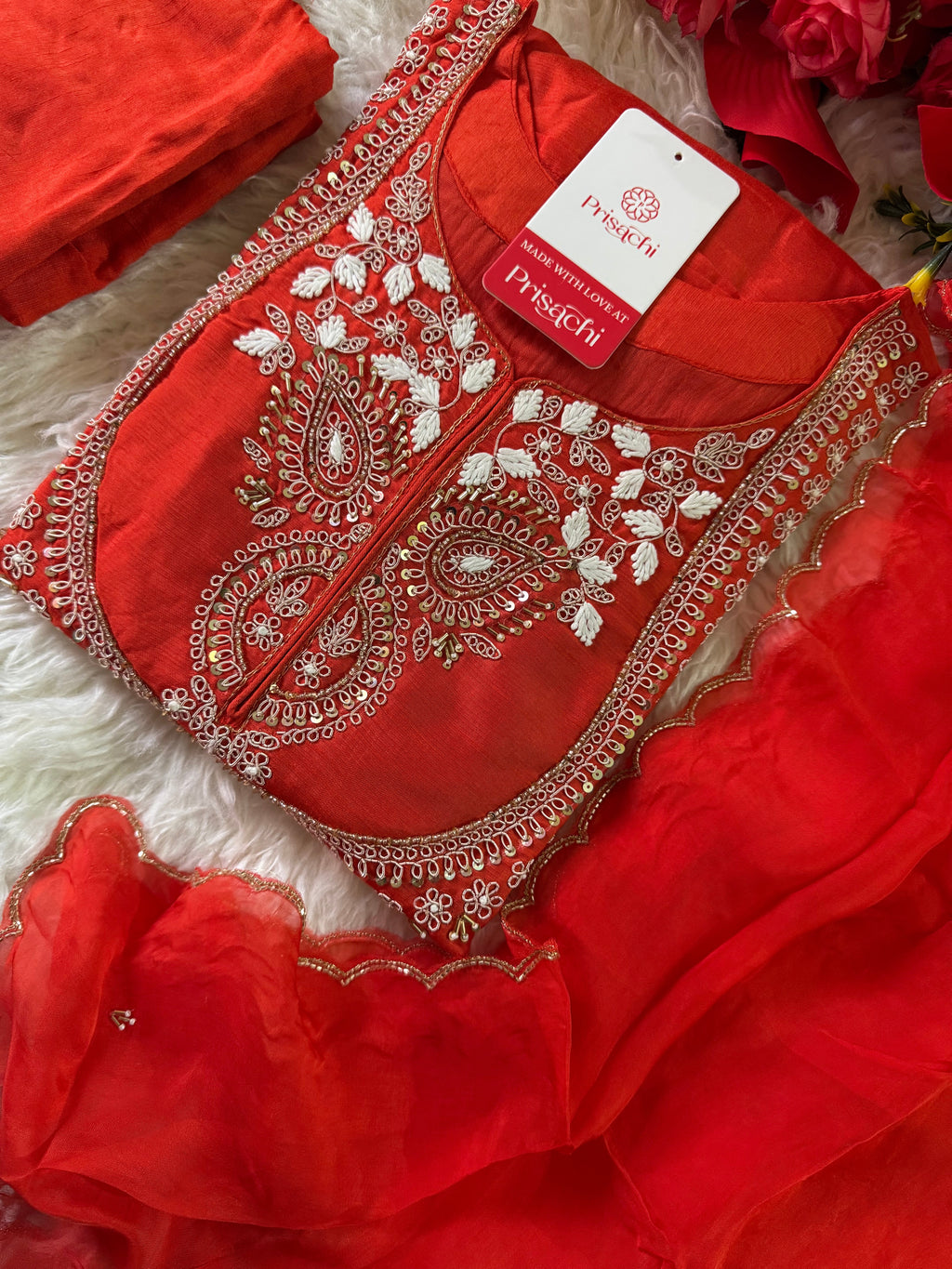 Orange Embroidered Kurta bottom With Dupatta