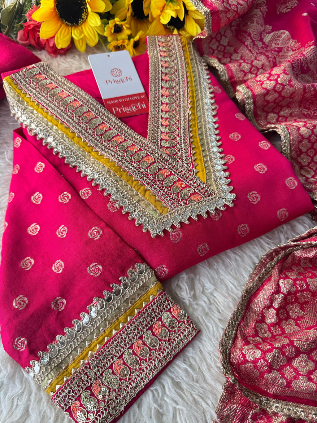 Prisachi Pink Embroidered kurta bottom with dupatta