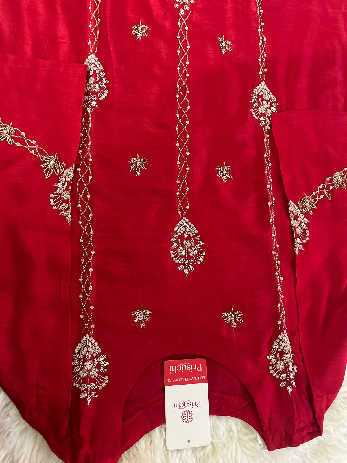 Red Designer Embroidered kurta set with dupatta