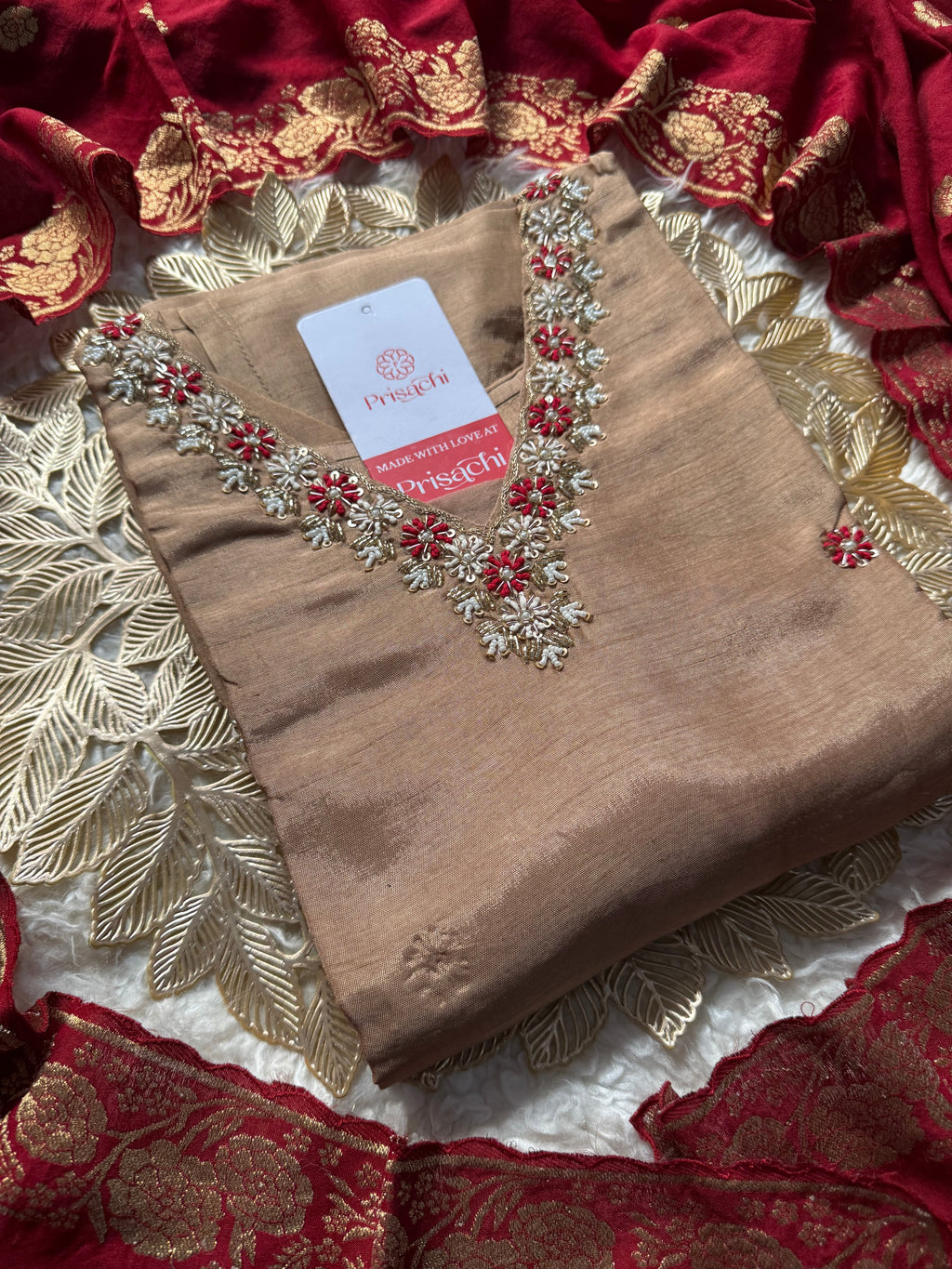Brown Designer Kurti pant  with Banarasi Duptta