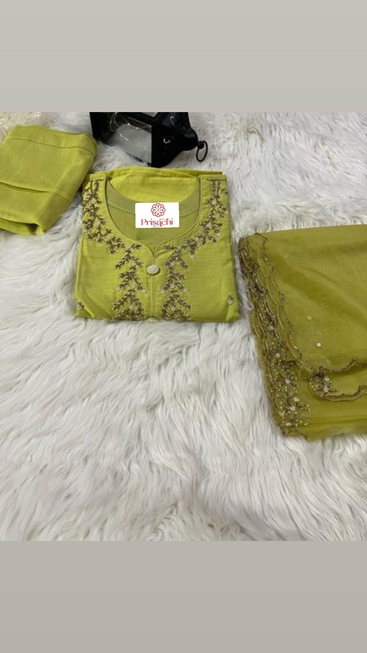 Green  embroidered kurta set with dupatta