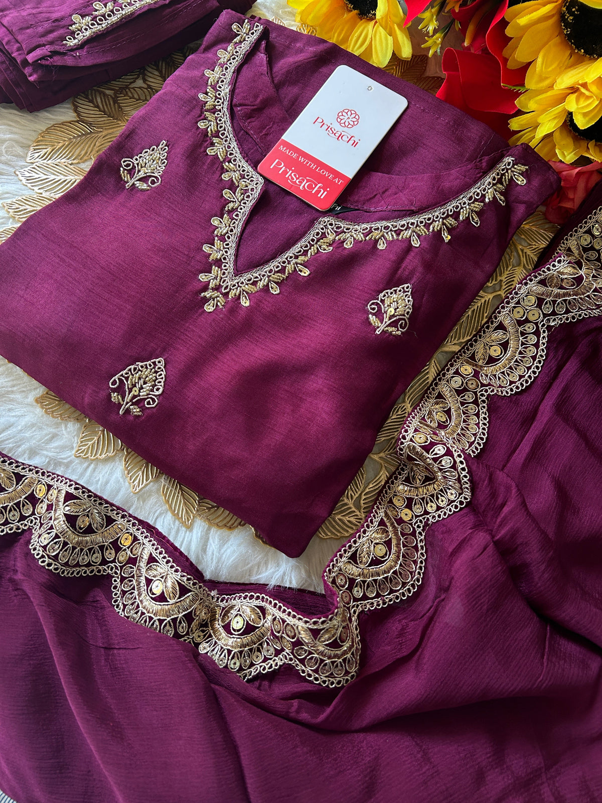 Purple embroidered kurta Pant  with dupatta