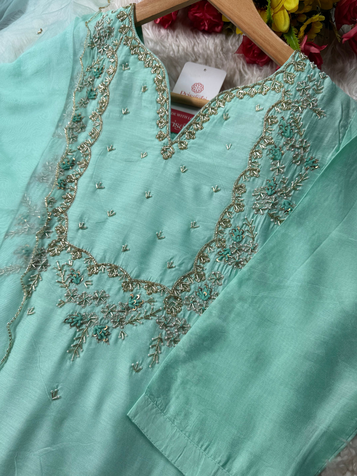 Embroidered kurta Pant  with dupatta with Zardosi work