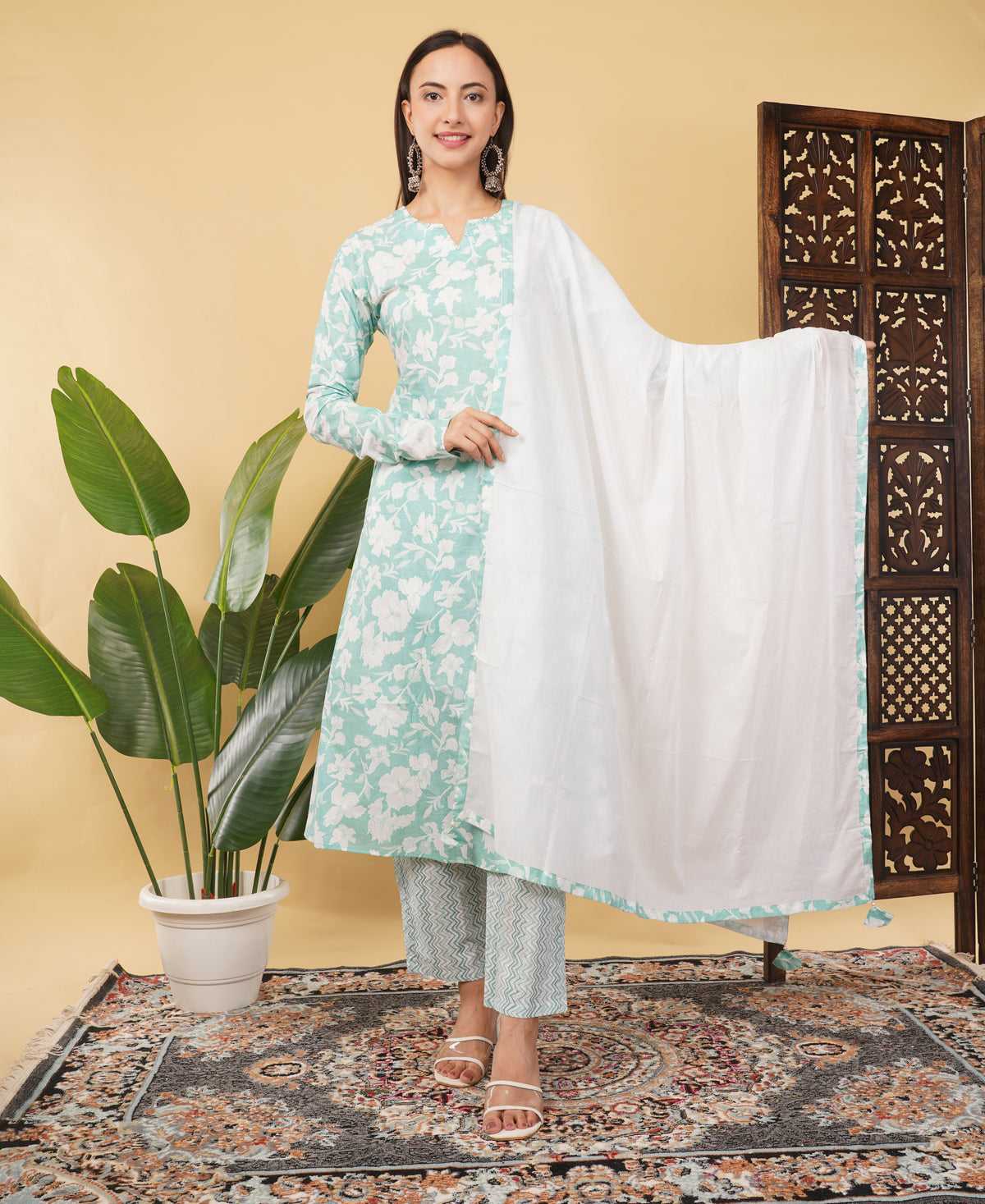 Cotton  A-line Kurti with pockets, comfy pant, and dupatta