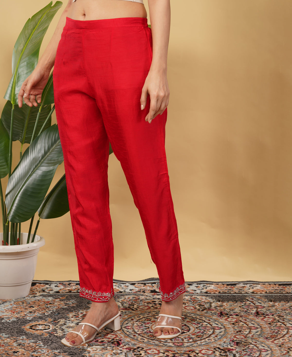 Prisachi Red embroidered kurta Pant with dupatta for Women