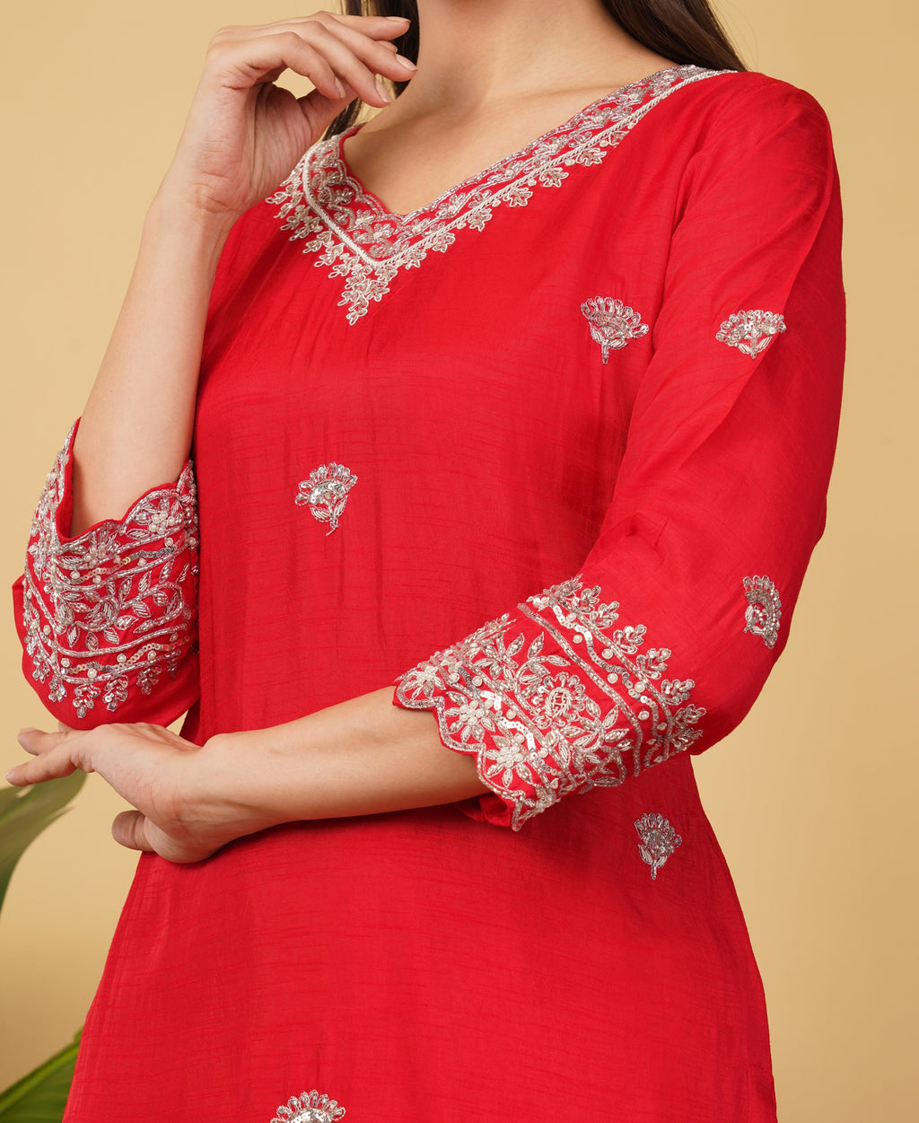Prisachi Red embroidered kurta Pant with dupatta for Women