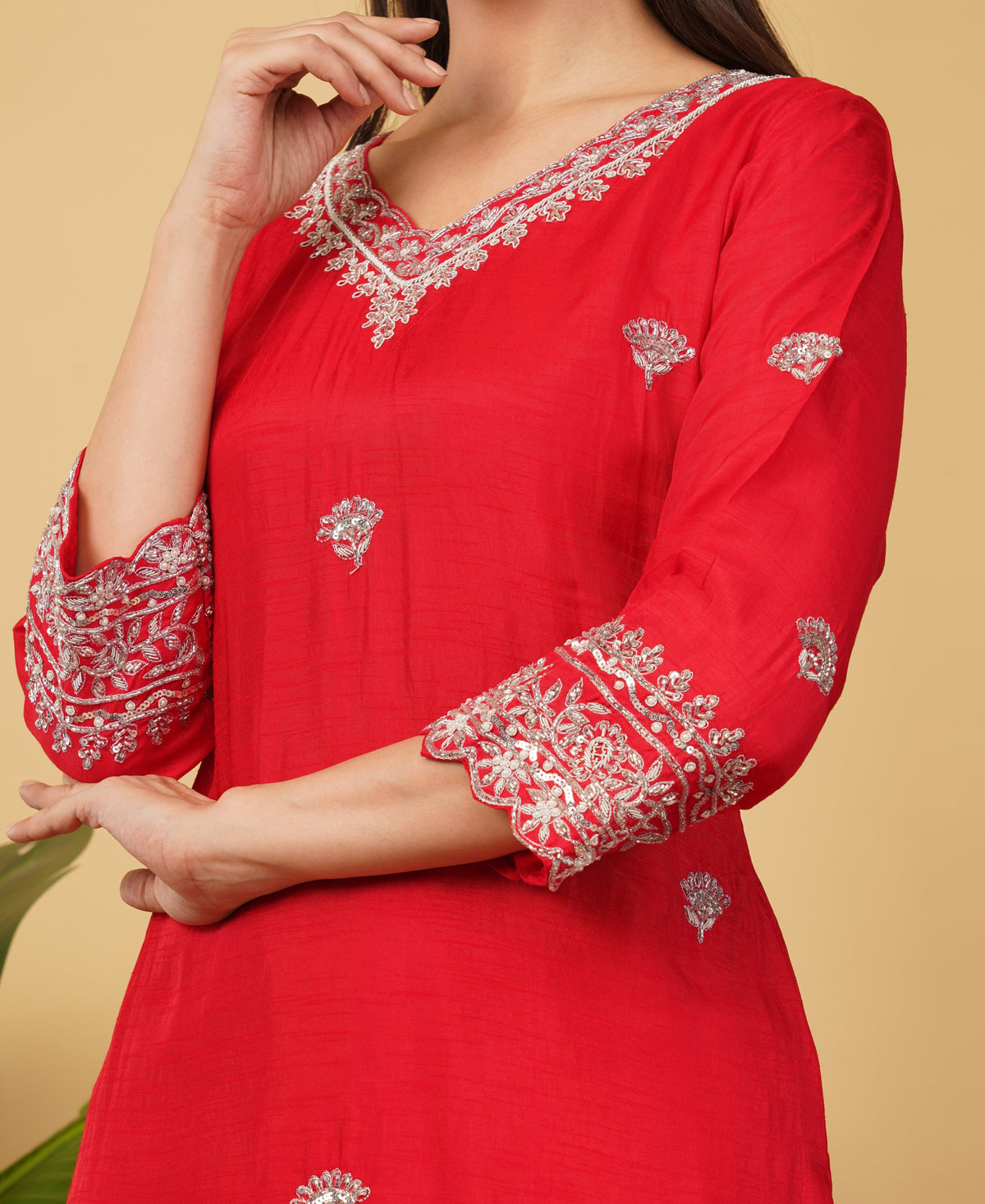 Prisachi Red embroidered kurta Pant with dupatta for Women