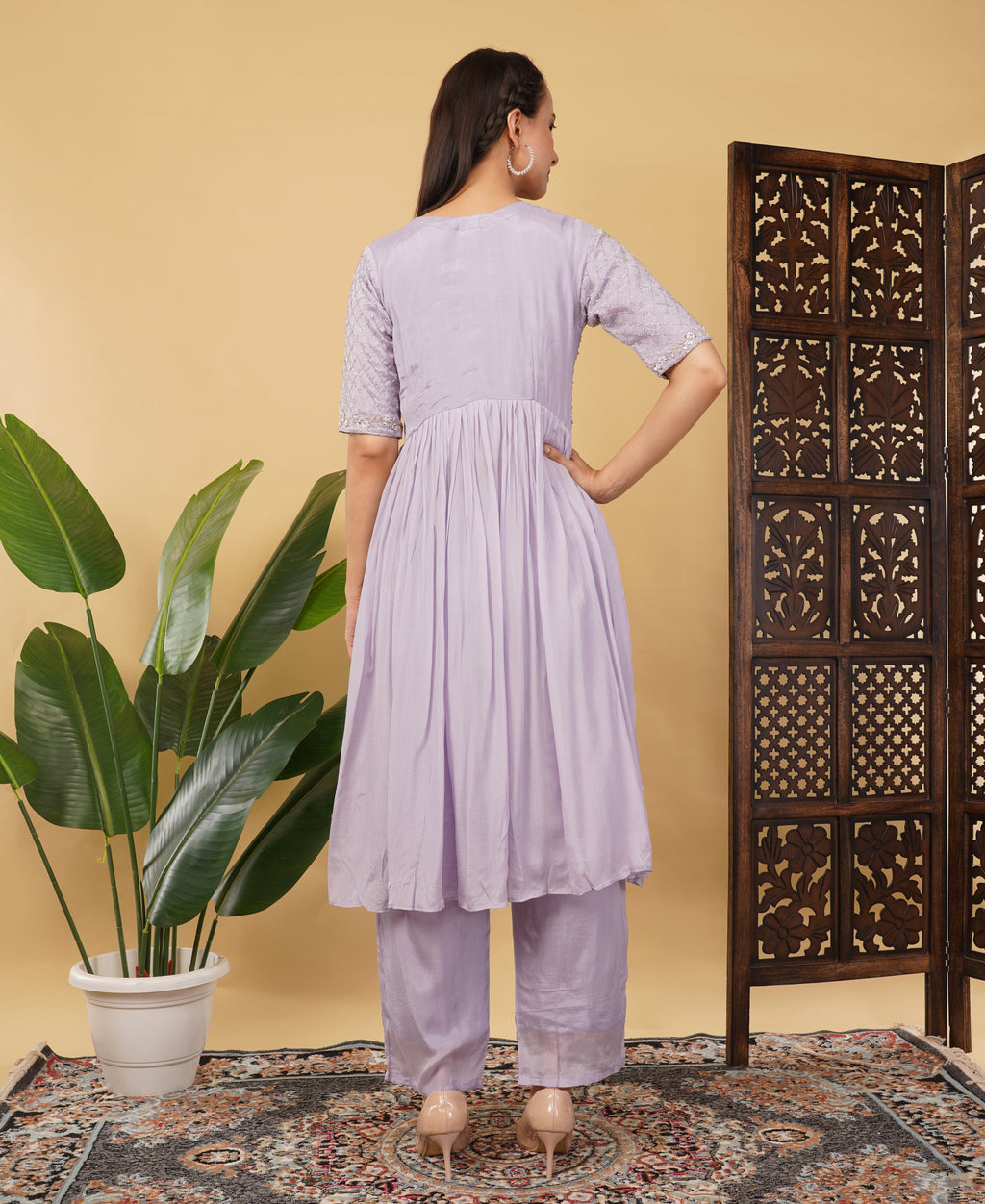 Prisachi Lavender Embroidered Alia dress for Women