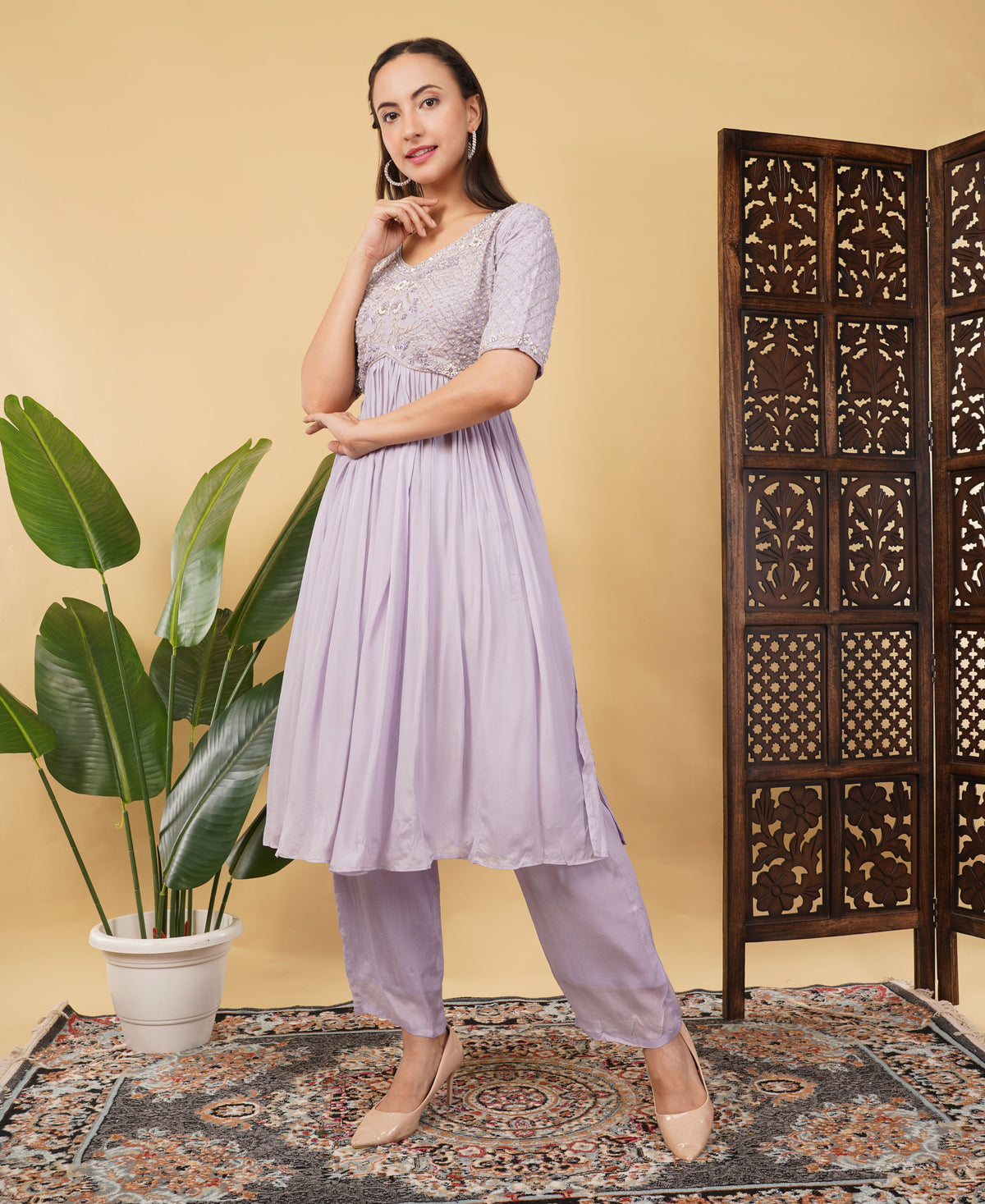 Prisachi Lavender Embroidered Alia dress for Women