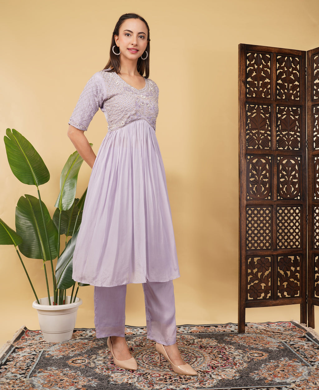 Prisachi Lavender Embroidered Alia dress for Women