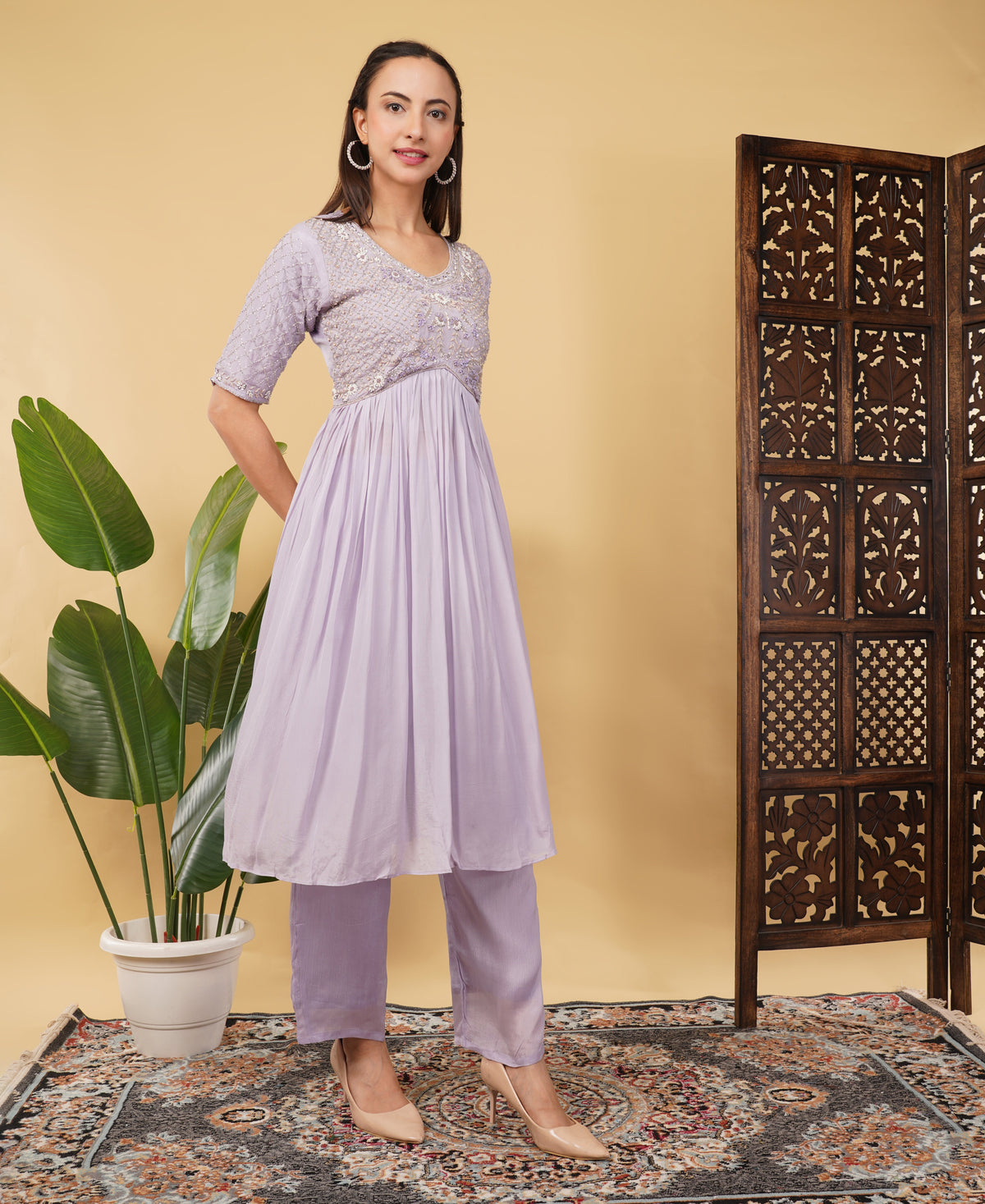 Prisachi Lavender Embroidered Alia dress for Women