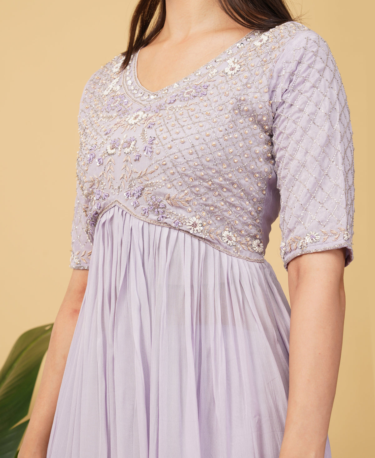 Prisachi Lavender Embroidered Alia dress for Women