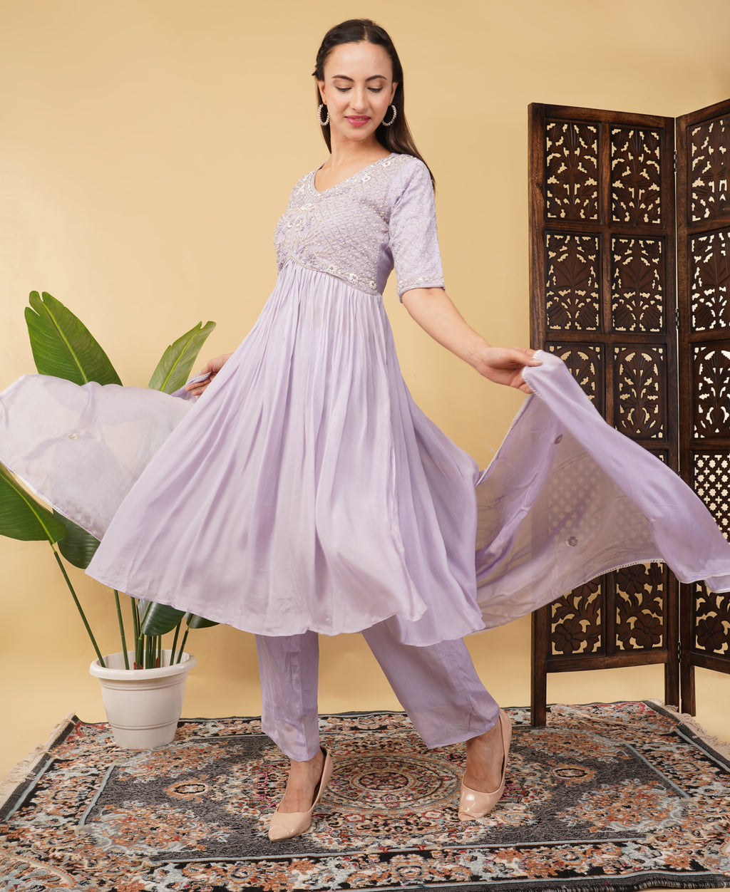 Prisachi Lavender Embroidered Alia dress for Women