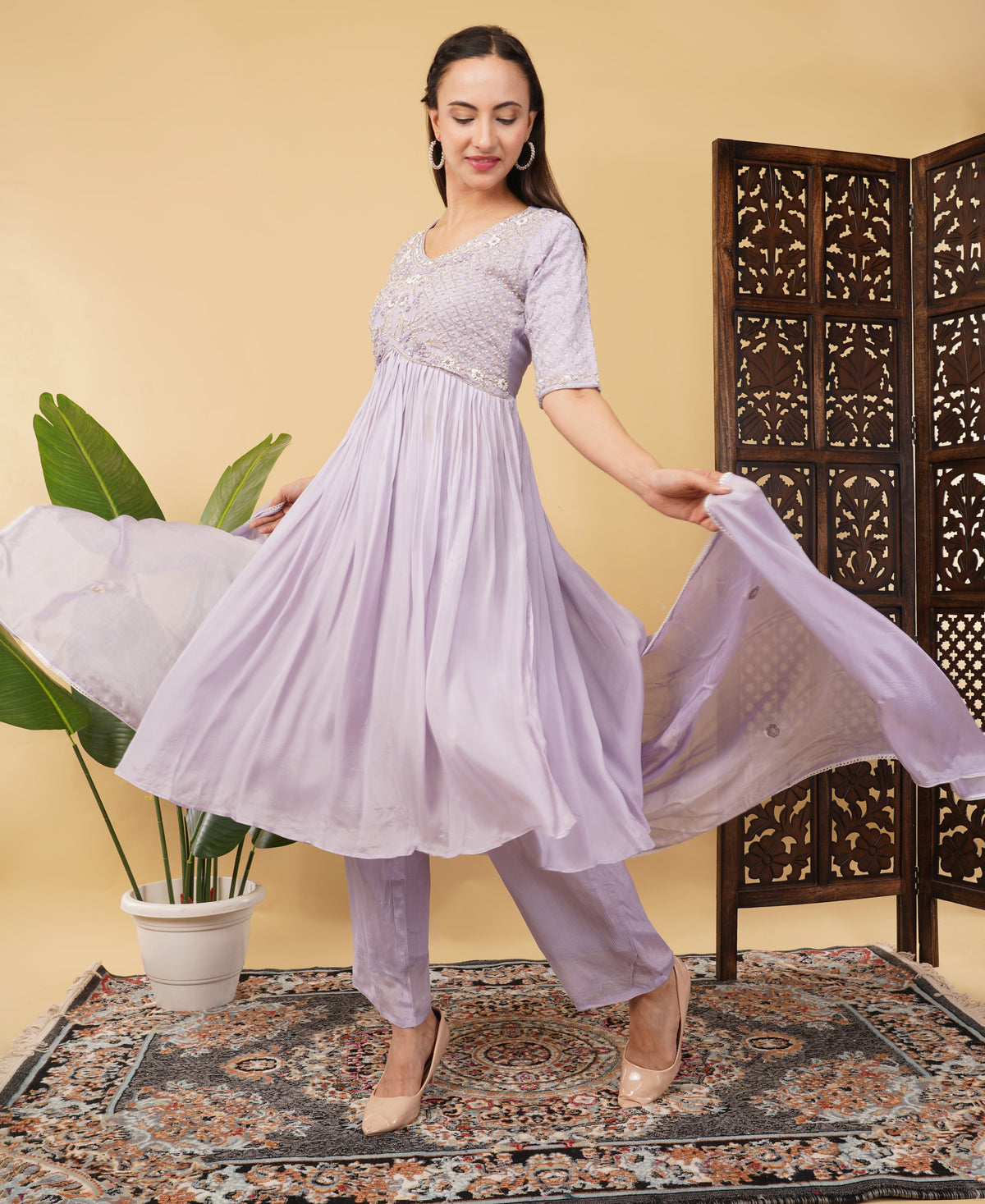 Prisachi Lavender Embroidered Alia dress for Women