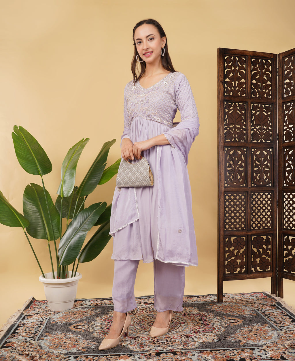 Prisachi Lavender Embroidered Alia dress for Women