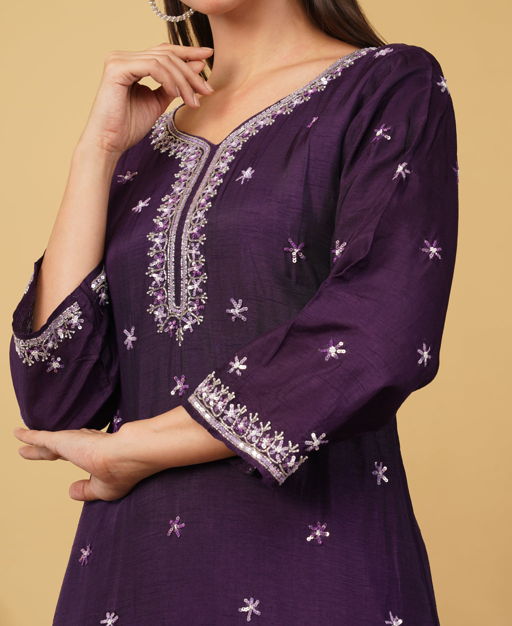 Prisachi Designer neck embroidered kurta set with dupatta for Women