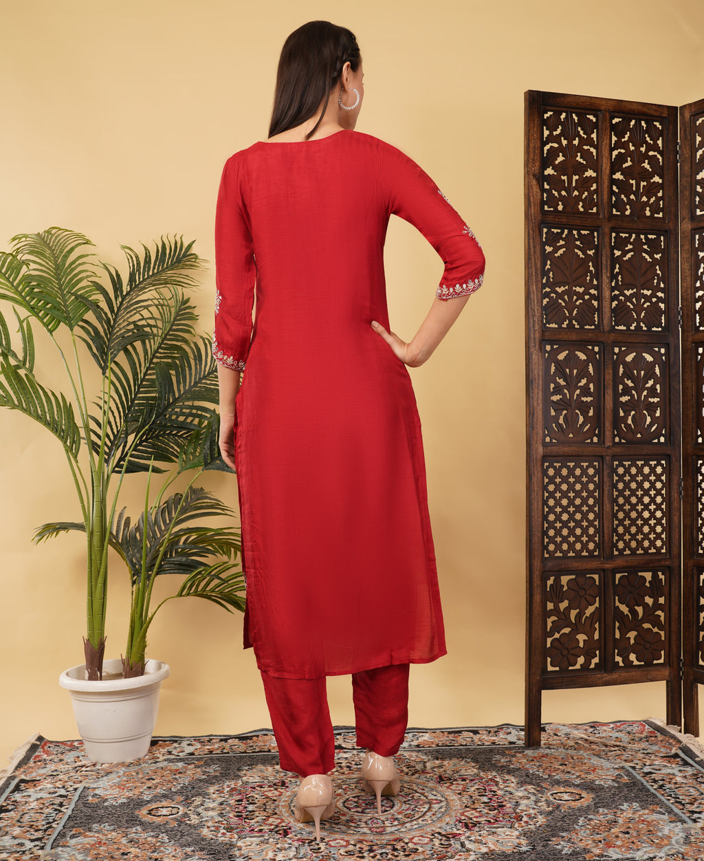 Prisachi Red Embroidered kurta set with dupatta