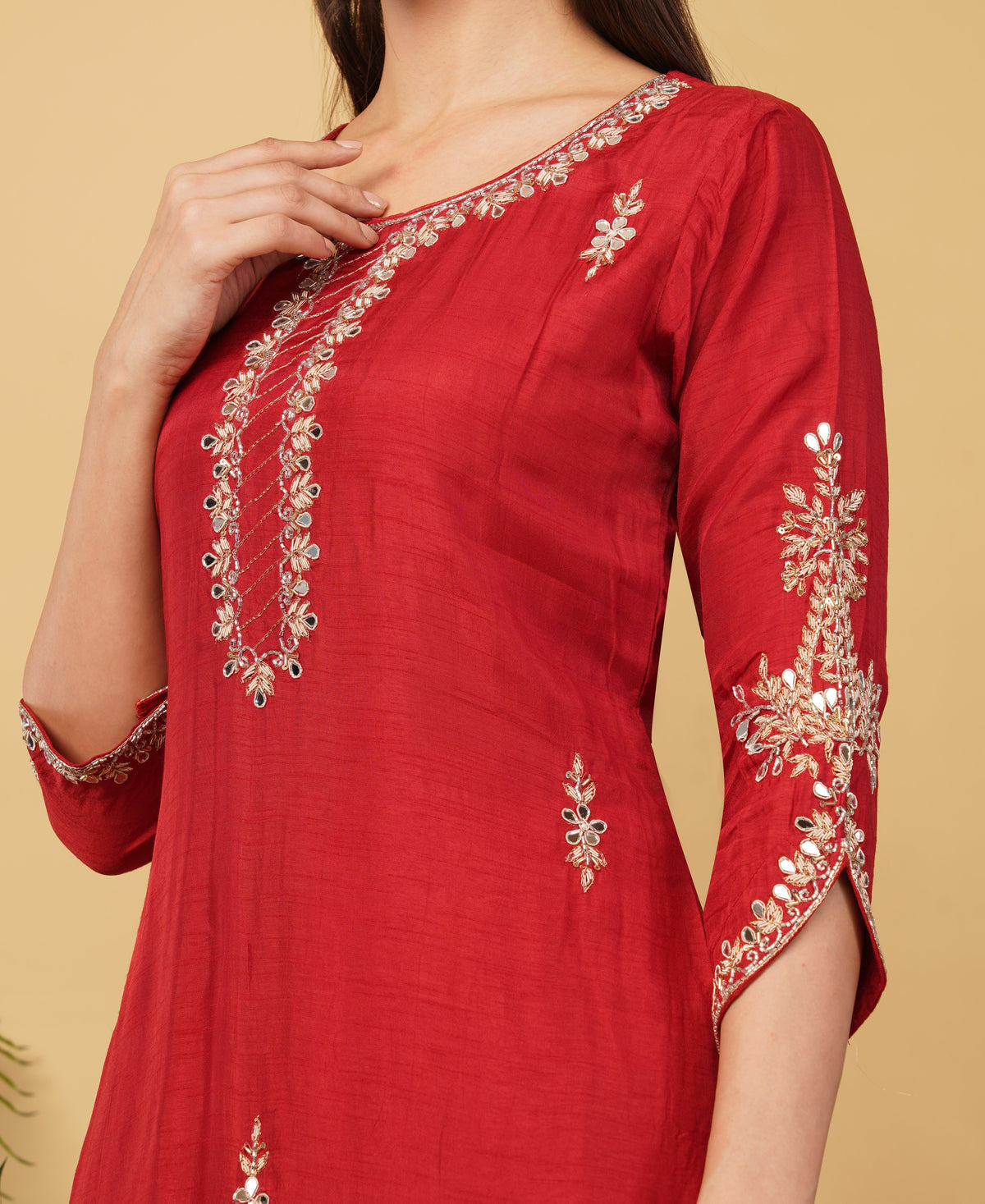 Prisachi Red Embroidered kurta set with dupatta