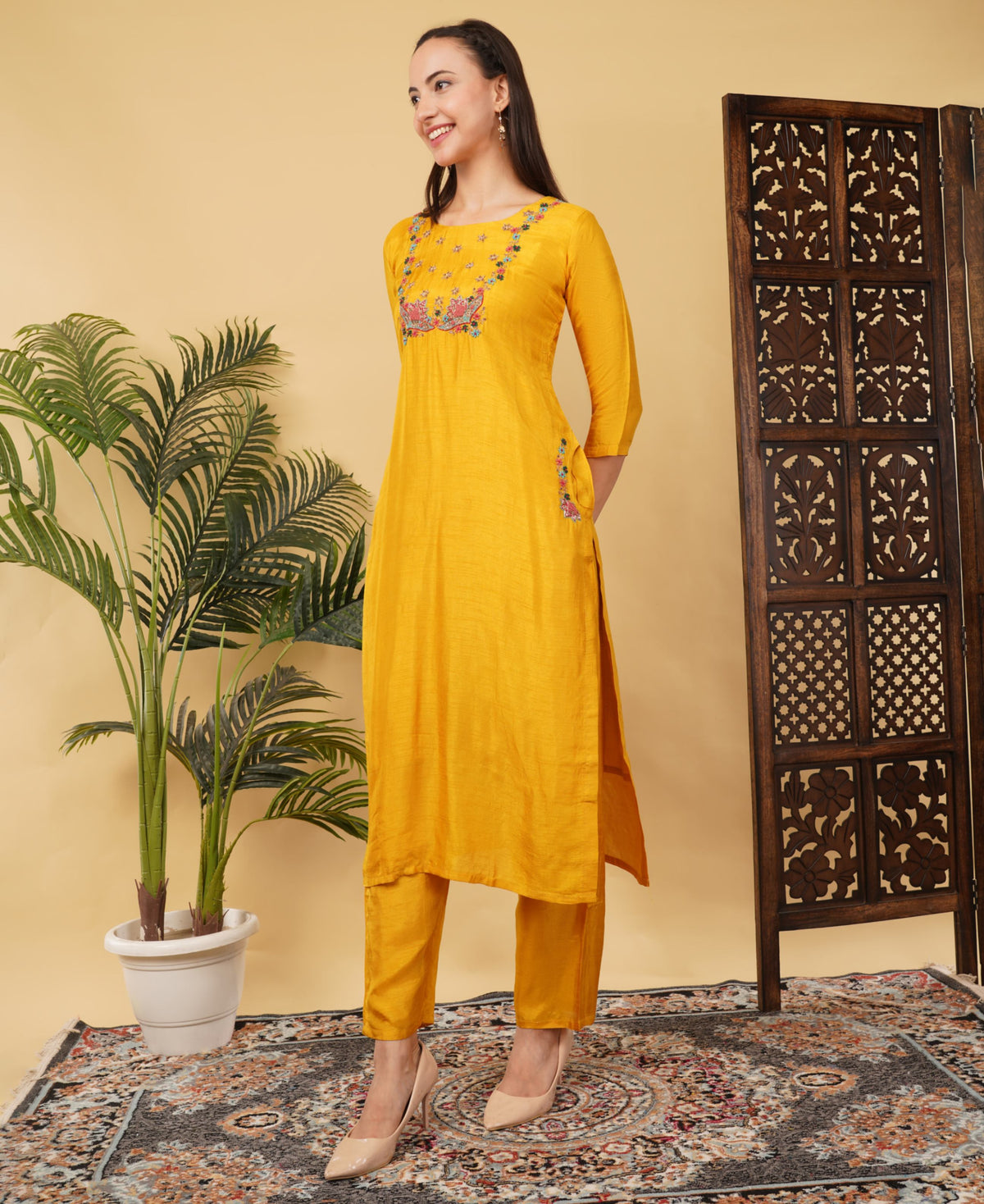 Yellow Designer Ethnic Embroidered Kurta Set with Pant & Dupatta