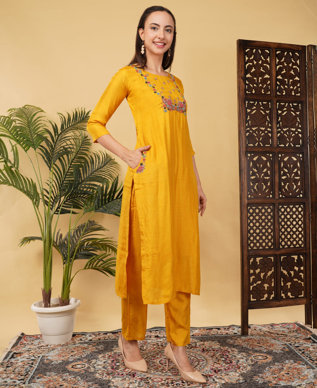 Yellow Designer Ethnic Embroidered Kurta Set with Pant & Dupatta