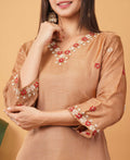 Brown Embroidered Ethnic Kurta Set with Pant & Banarasi Dupatta