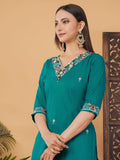 Green Thread Embroidered Kurti Pant Co-ord Set for Women | Ethnic Office & Daily Wear