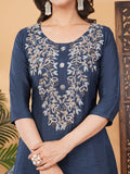 Blue Embroidered Ethnic Kurta Set With Dupatta And Pants | Traditional Festive Suit Set