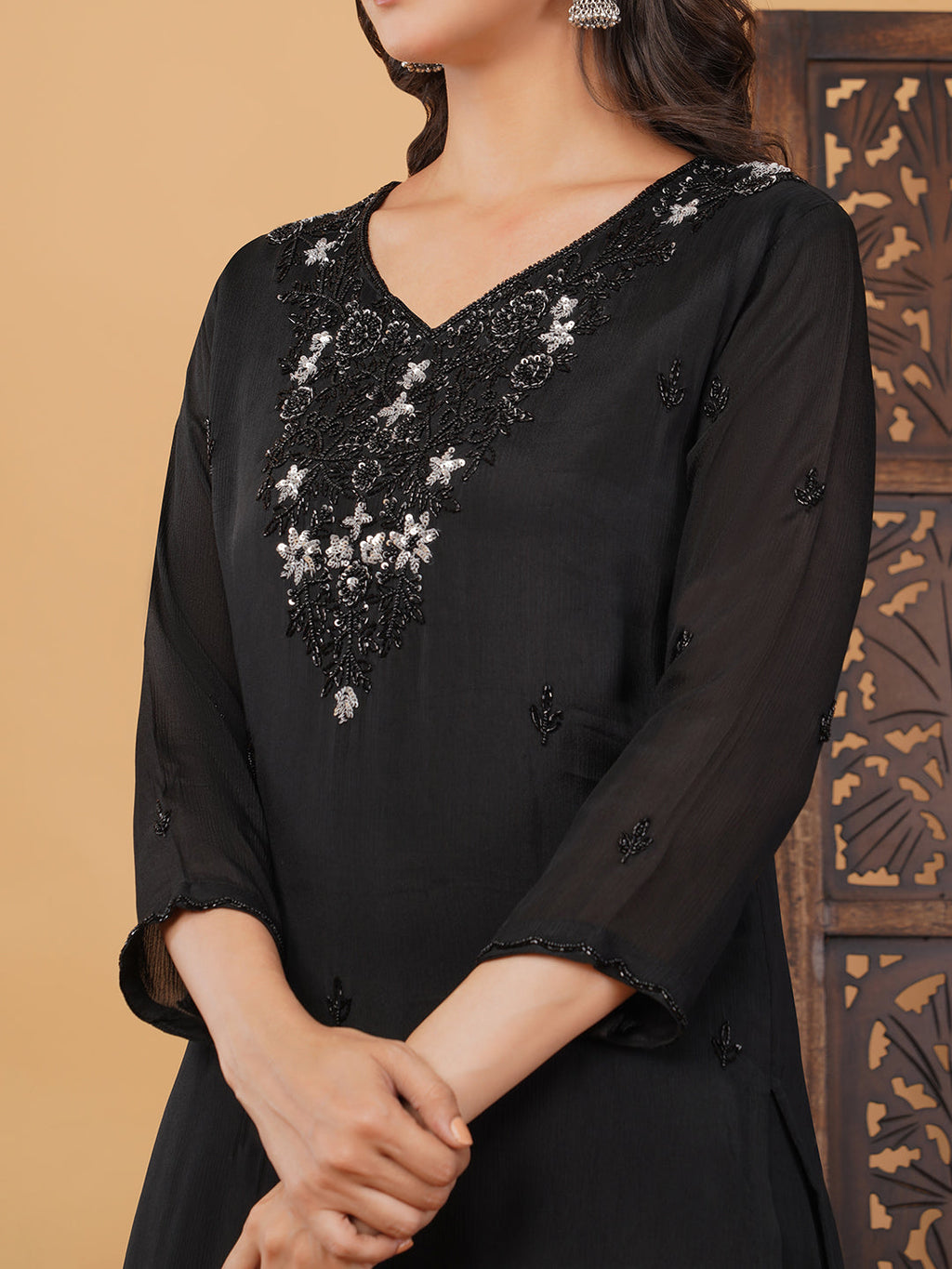 Black Embroidered Kurta Set with Palazzo & Dupatta | Designer Party Wear Ethnic Suit
