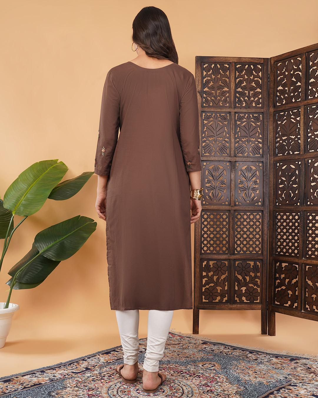 Women's Thread Embroidered Ethnic Straight Long Kurti | Casual Office Wear Daily Wear