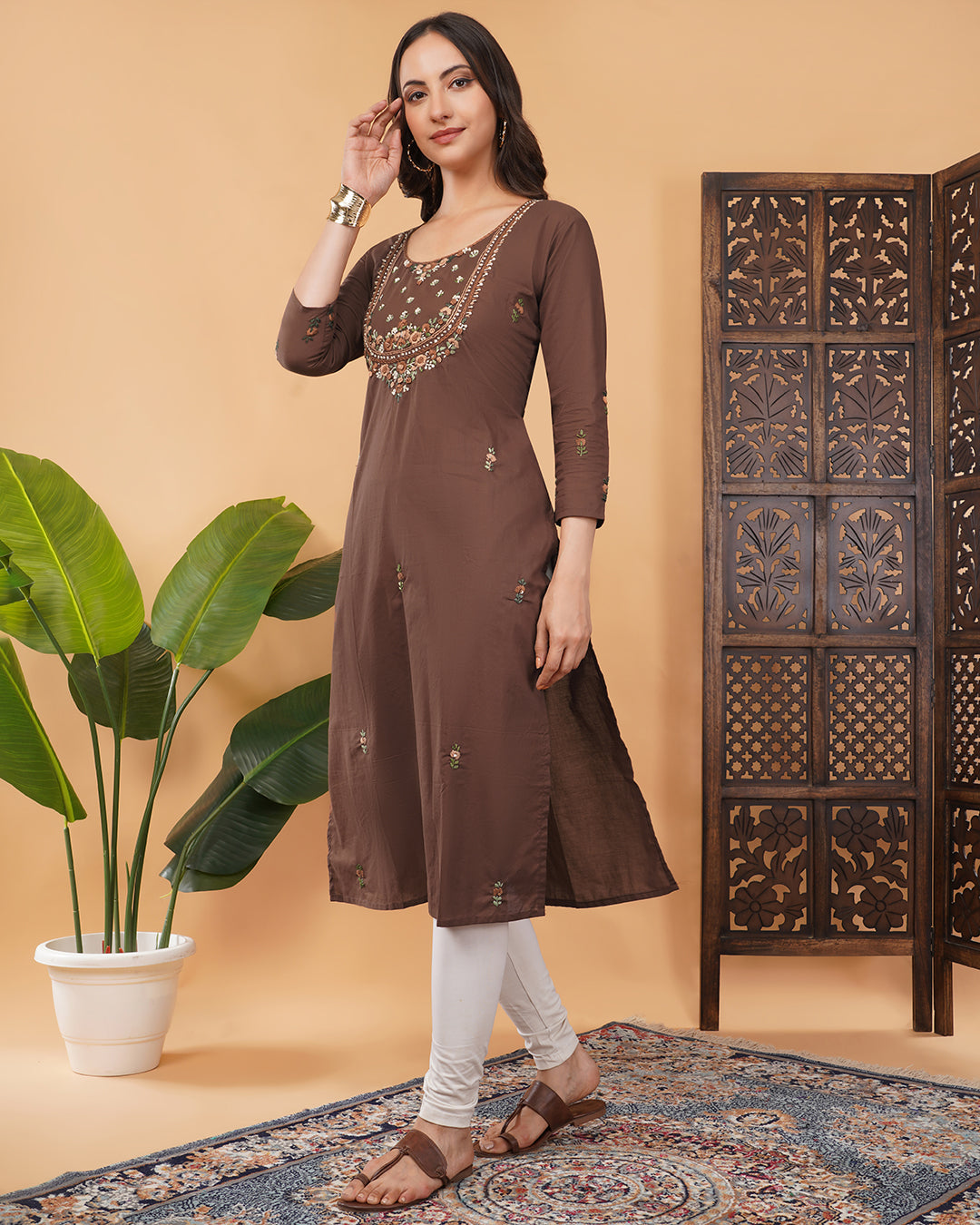 Women's Thread Embroidered Ethnic Straight Long Kurti | Casual Office Wear Daily Wear