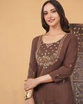 Women's Thread Embroidered Ethnic Straight Long Kurti | Casual Office Wear Daily Wear