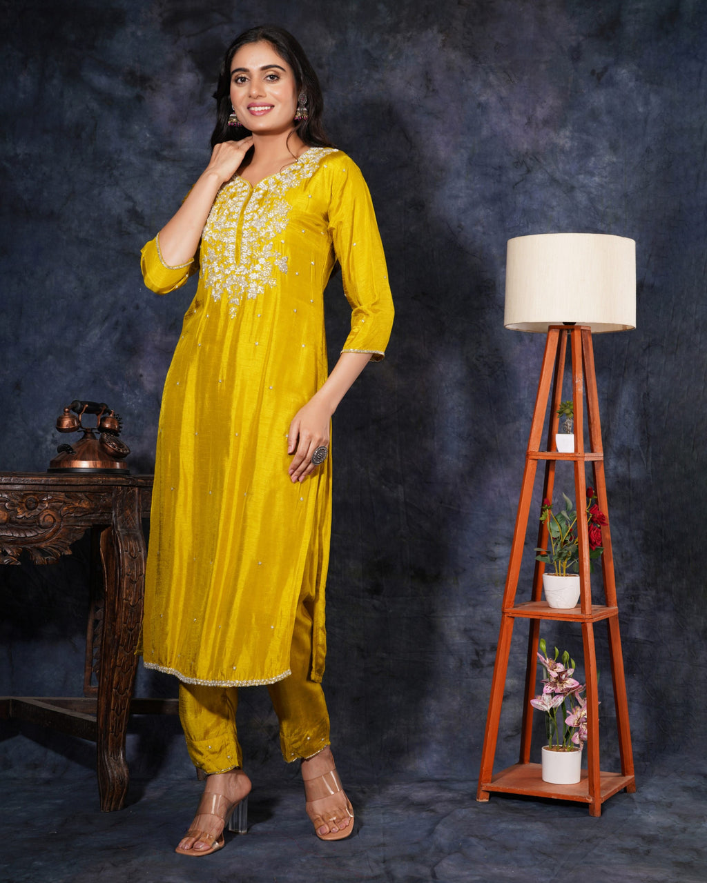 Yellow Designer Zardosi Embroidered Kurta Set with Pants & Dupatta