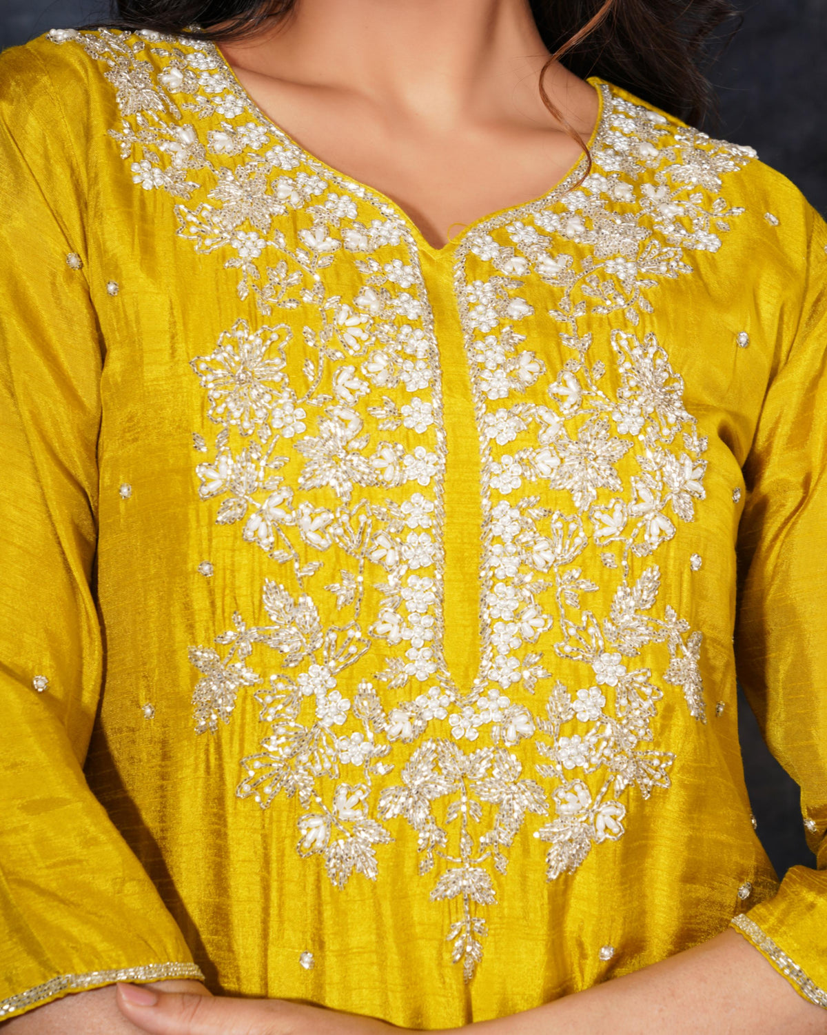 Yellow Designer Zardosi Embroidered Kurta Set with Pants & Dupatta