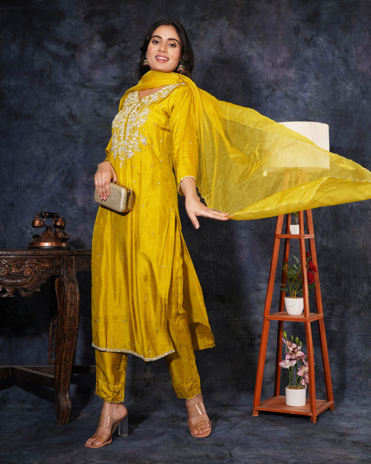 Yellow Designer Zardosi Embroidered Kurta Set with Pants & Dupatta
