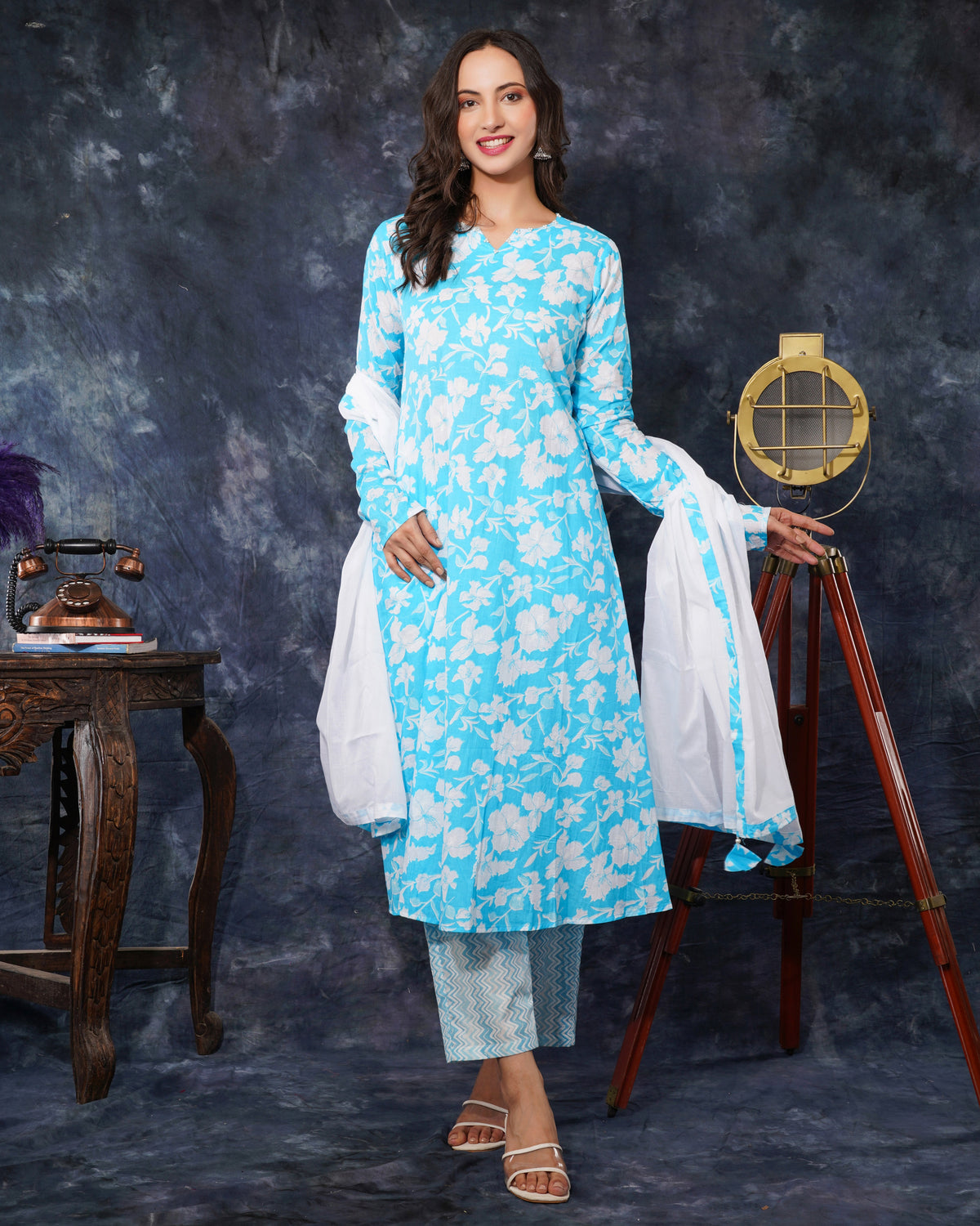 Prisachi Cotton A-line Kurti with pockets, comfy pant, and dupatta for Women
