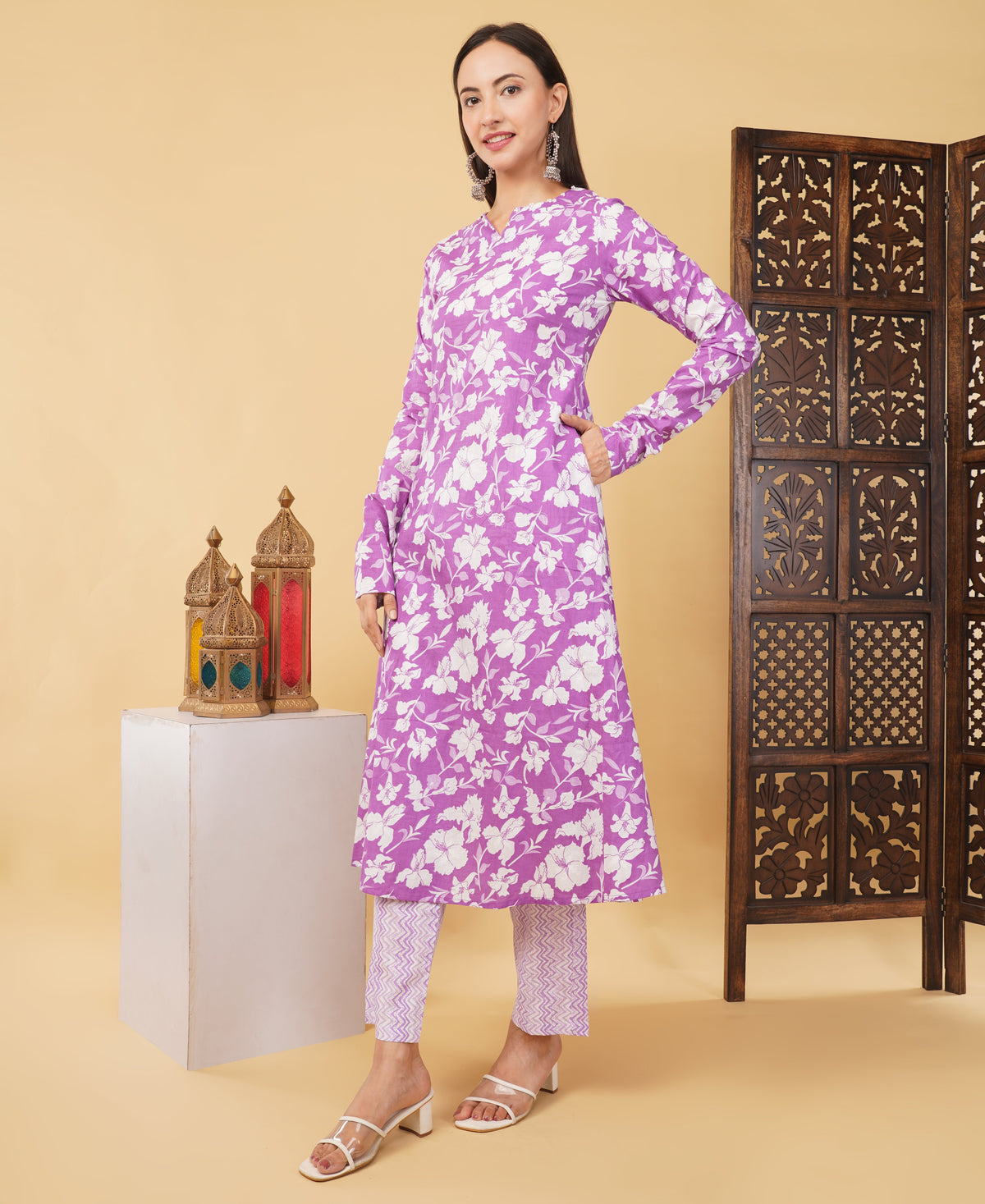 Prisachi Cotton A-line Kurti with pockets, comfy pant, and dupatta for Women