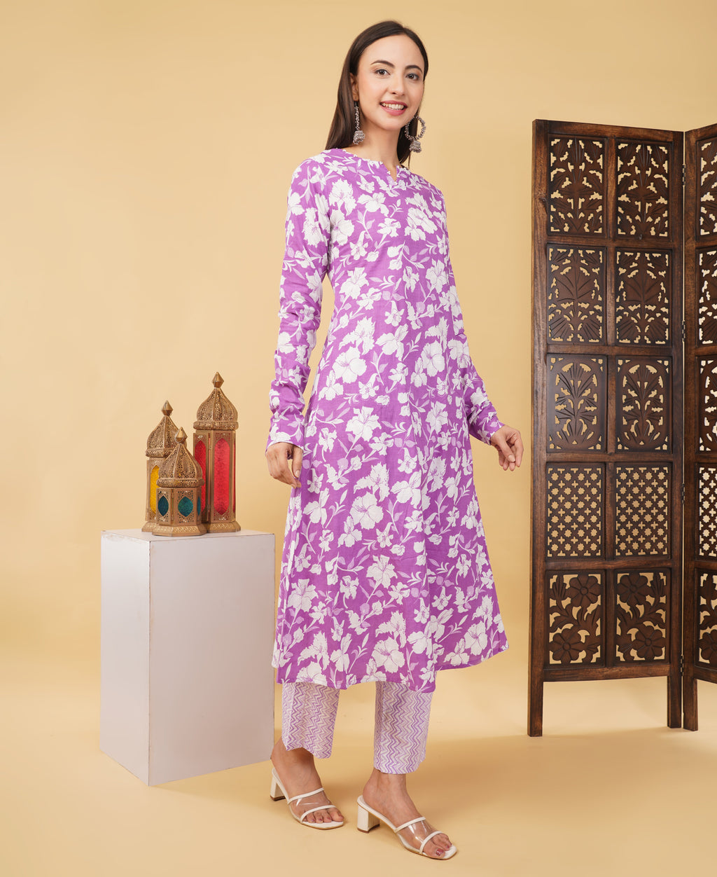 Prisachi Cotton A-line Kurti with pockets, comfy pant, and dupatta for Women